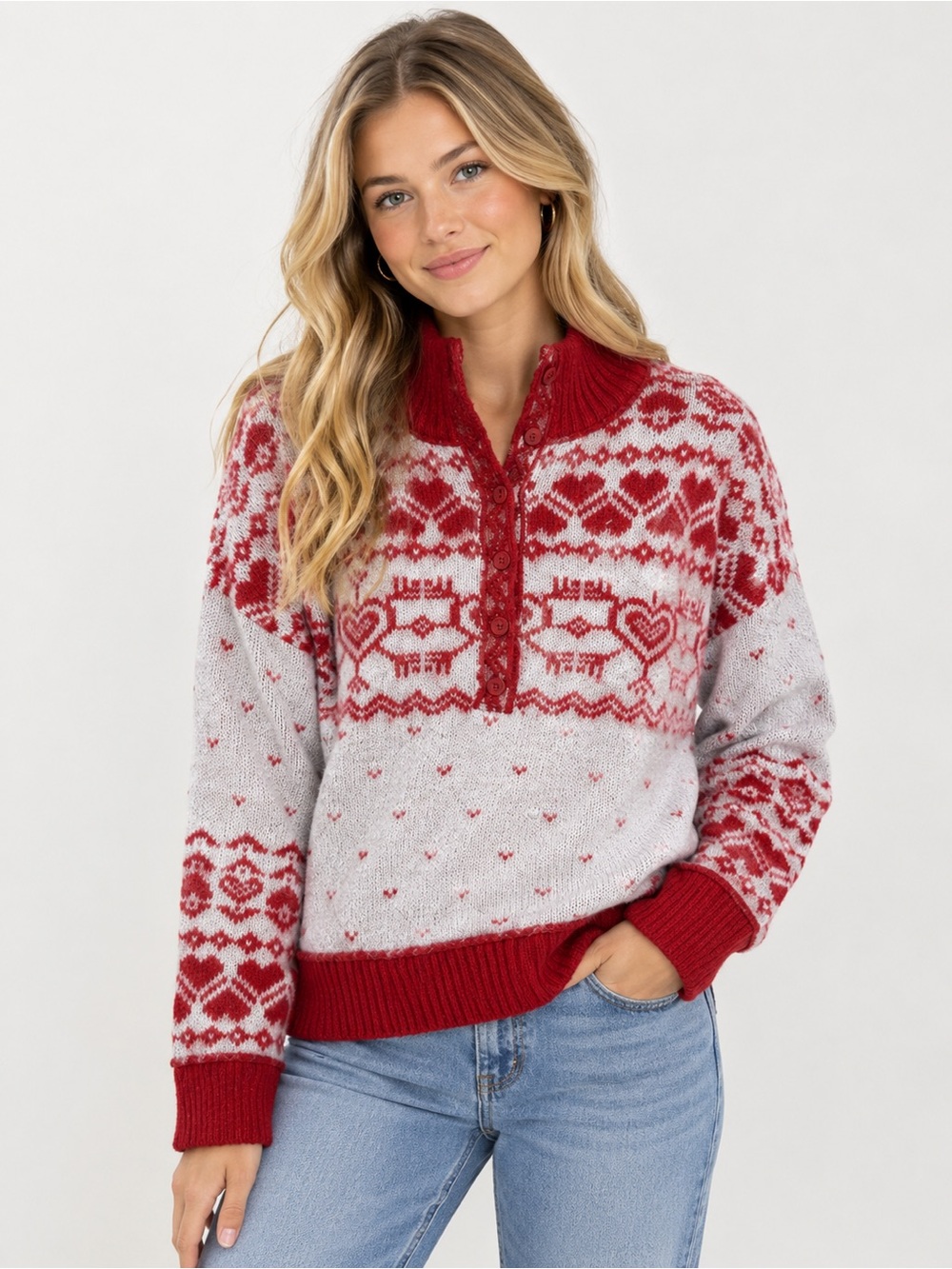 American Eagle Signature Everywear Icon Fair Isle Sweater Womens M Red Holiday
